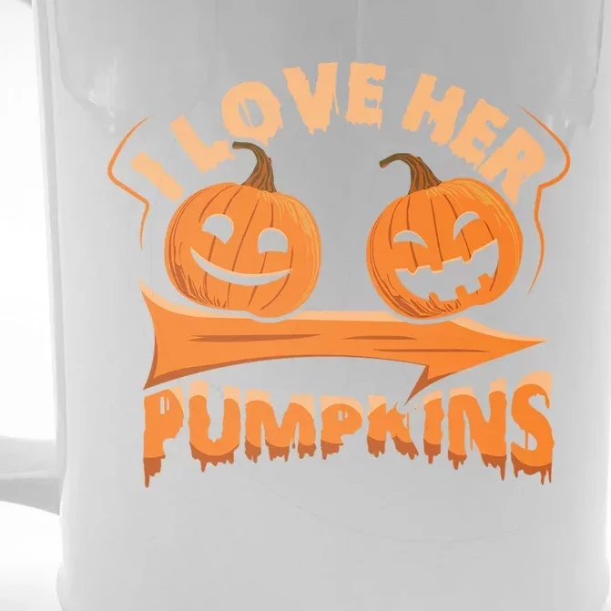 I Love Her Pumpkins Funny Couple Matching Halloween Costume Gift Front & Back Beer Stein