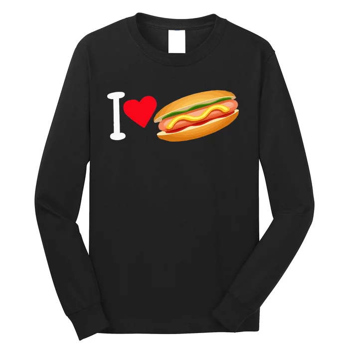 I Love Hot Dog Heart Shape Slice Bun Suasage Food Themed Long Sleeve Shirt