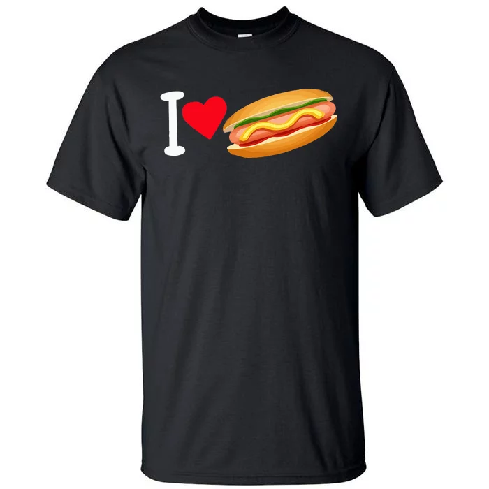 I Love Hot Dog Heart Shape Slice Bun Suasage Food Themed Tall T-Shirt