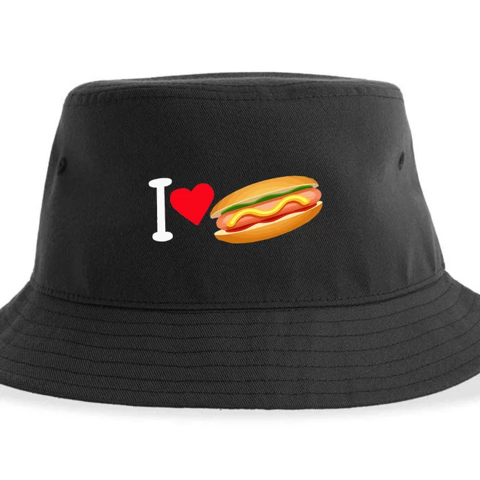 I Love Hot Dog Heart Shape Slice Bun Suasage Food Themed Sustainable Bucket Hat