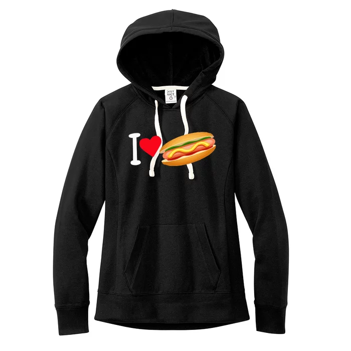 I Love Hot Dog Heart Shape Slice Bun Suasage Food Themed Women's Fleece Hoodie