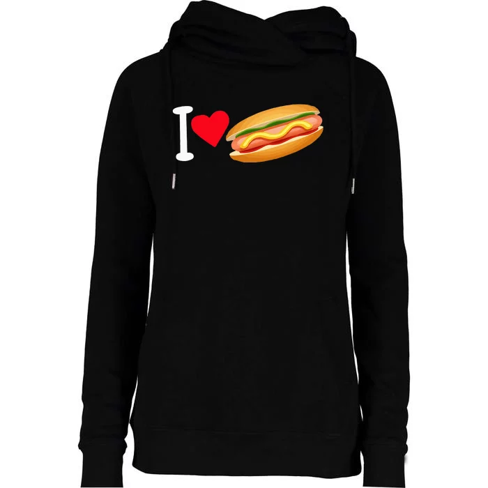 I Love Hot Dog Heart Shape Slice Bun Suasage Food Themed Womens Funnel Neck Pullover Hood