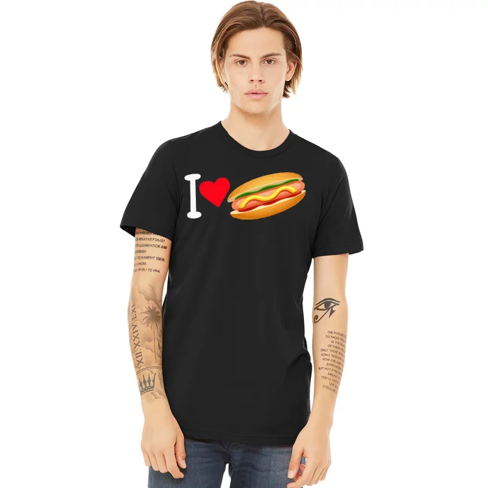 I Love Hot Dog Heart Shape Slice Bun Suasage Food Themed Premium T-Shirt