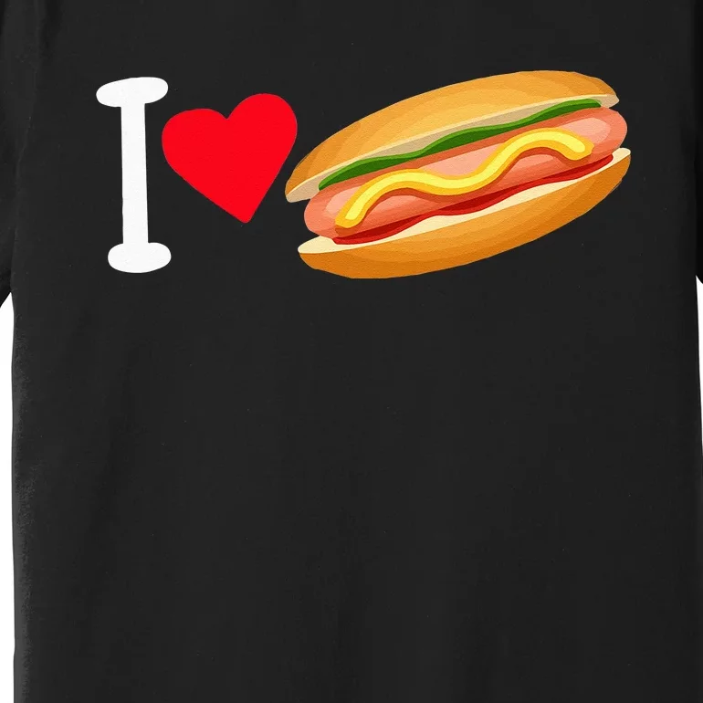 I Love Hot Dog Heart Shape Slice Bun Suasage Food Themed Premium T-Shirt