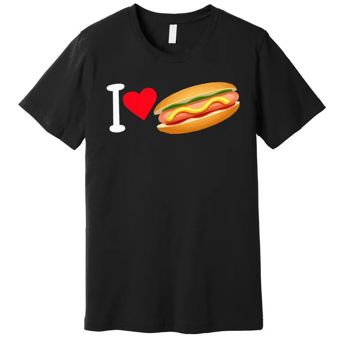 I Love Hot Dog Heart Shape Slice Bun Suasage Food Themed Premium T-Shirt