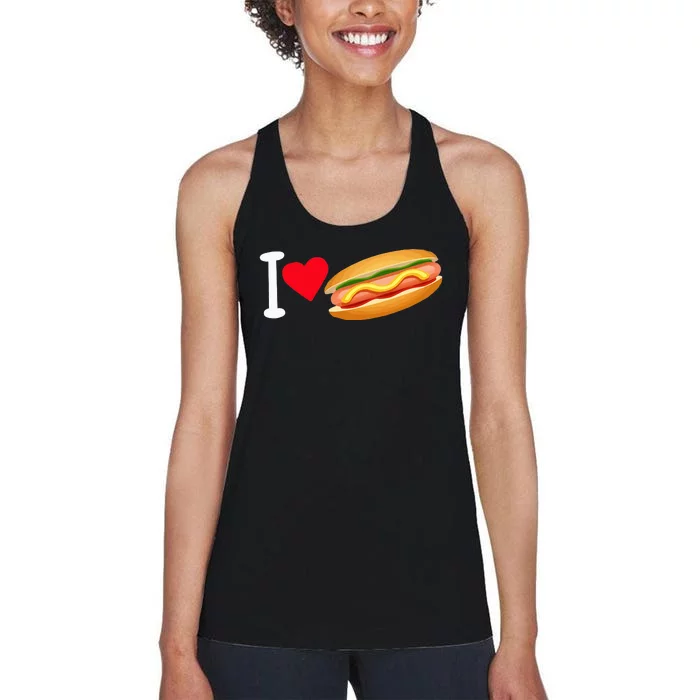 I Love Hot Dog Heart Shape Slice Bun Suasage Food Themed Women's Racerback Tank