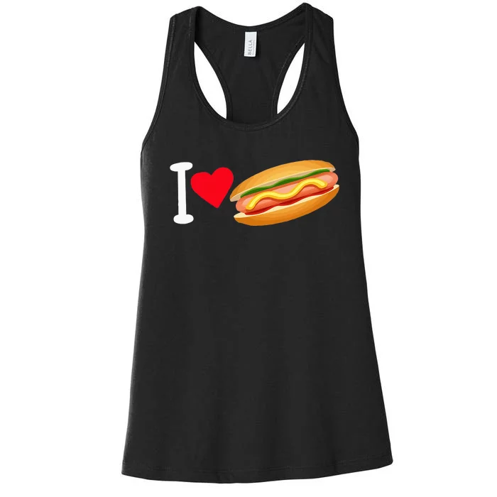 I Love Hot Dog Heart Shape Slice Bun Suasage Food Themed Women's Racerback Tank