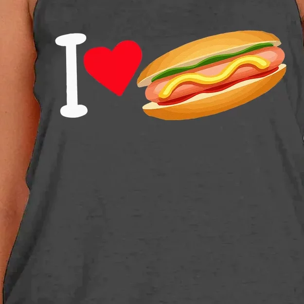 I Love Hot Dog Heart Shape Slice Bun Suasage Food Themed Women's Knotted Racerback Tank