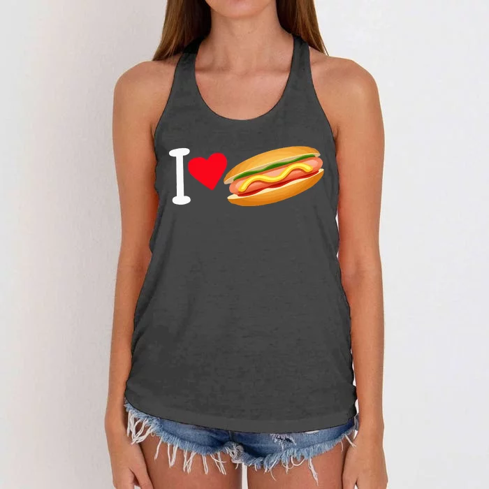 I Love Hot Dog Heart Shape Slice Bun Suasage Food Themed Women's Knotted Racerback Tank