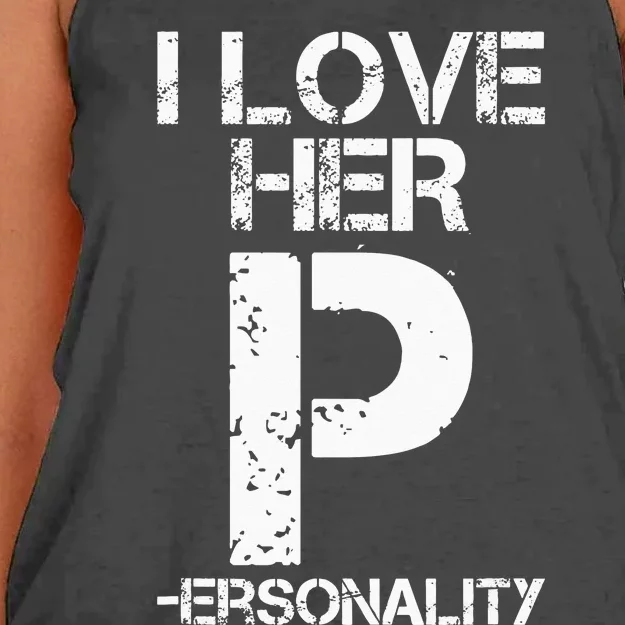 I Love His D I Love Her P Couples Matching Valentines Day Women's Knotted Racerback Tank