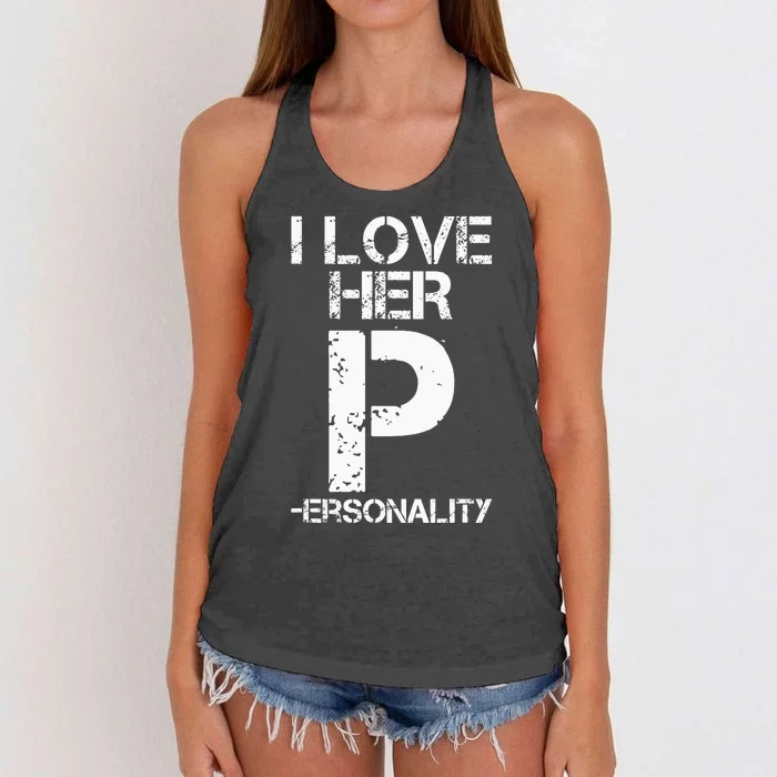 I Love His D I Love Her P Couples Matching Valentines Day Women's Knotted Racerback Tank