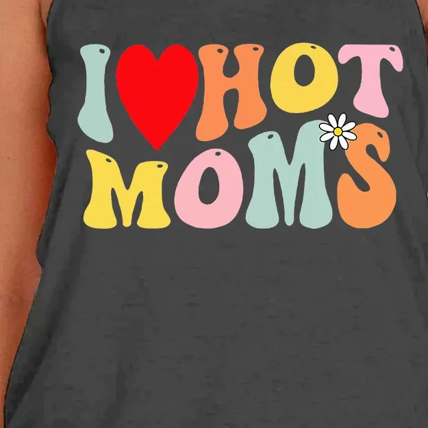 I Love Hot Moms I Heart Hot Moms Retro Groovy Women's Knotted Racerback Tank