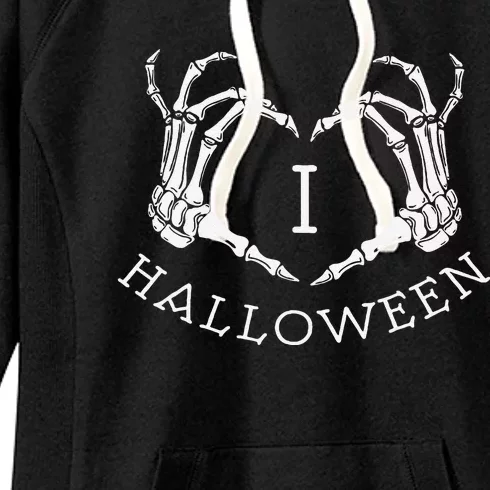 I Love Halloween Skeleton Heart October Fall Women's Fleece Hoodie