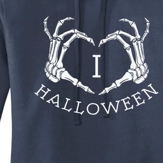 I Love Halloween Skeleton Heart October Fall Women's Pullover Hoodie