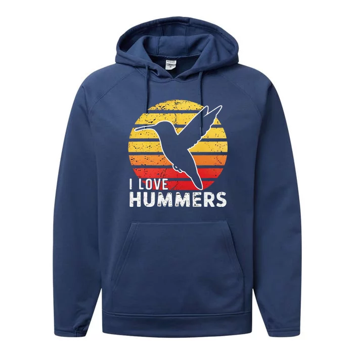 I Love Hummers Bird Vintage Sunset Colibri Performance Fleece Hoodie