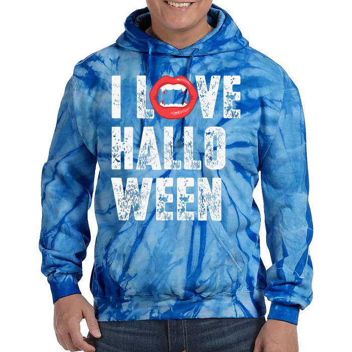 I Love Halloween Vampire Fangs Vampire Lover Tie Dye Hoodie