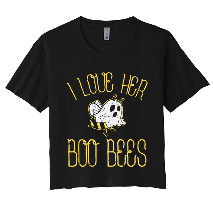 I Love Her Boo Bees Couples Halloween Adult Costume His Women's Crop Top Tee