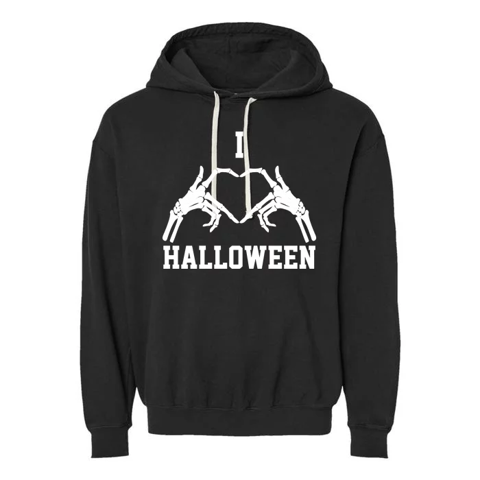 I Love Halloween Skeleton Heart Garment-Dyed Fleece Hoodie