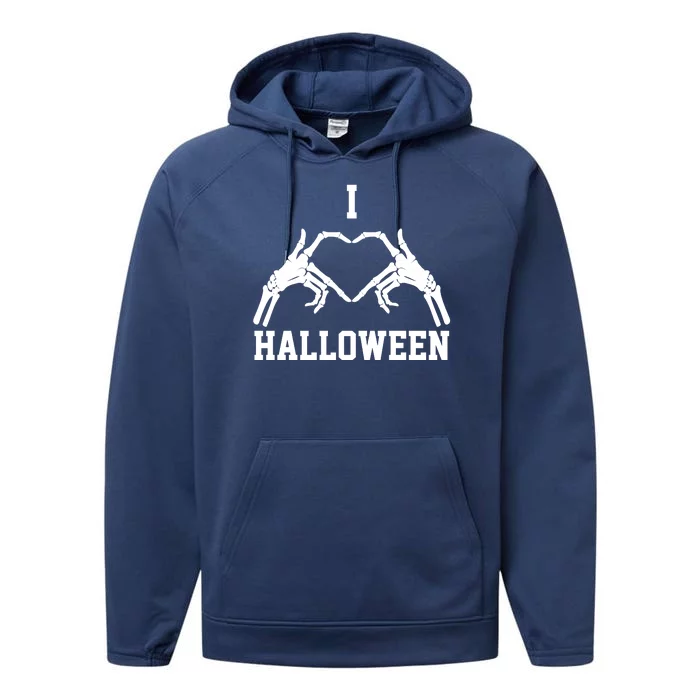 I Love Halloween Skeleton Heart Performance Fleece Hoodie