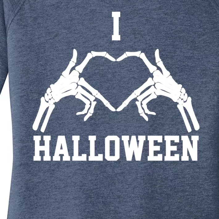 I Love Halloween Skeleton Heart Women's Perfect Tri Tunic Long Sleeve Shirt