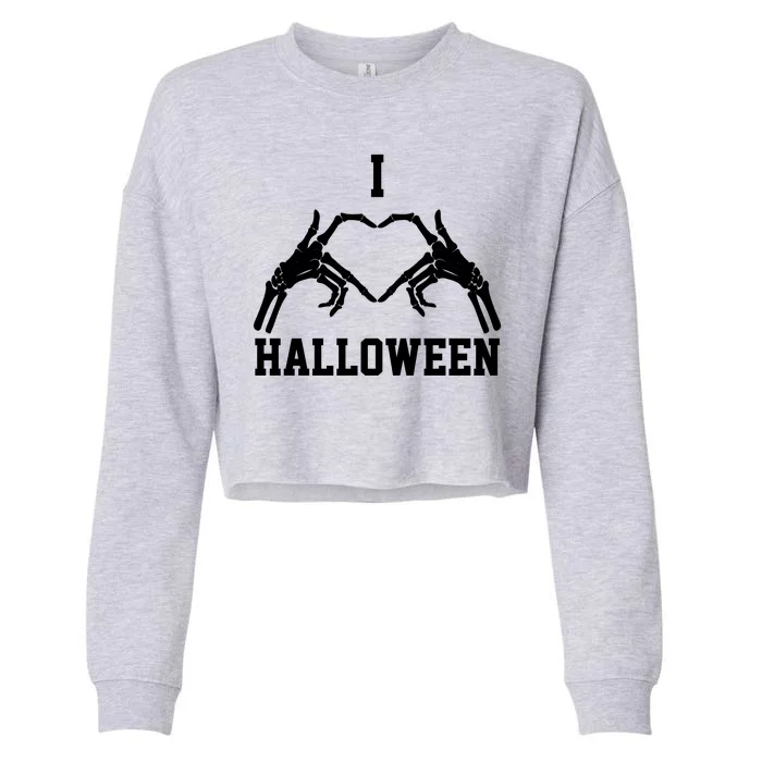 I Love Halloween Skeleton Heart Cropped Pullover Crew