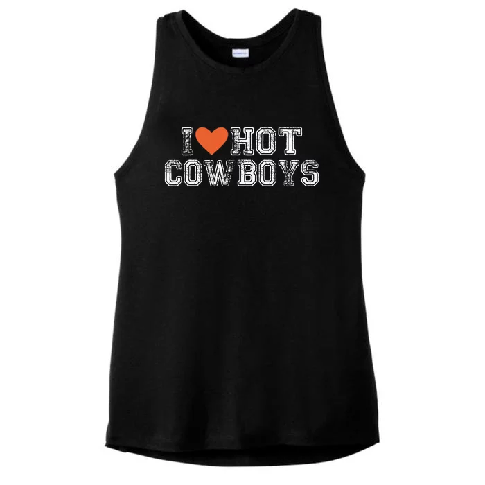 I Love Hot Cowboys Groovy Vintage I Love Cowboys Ladies Tri-Blend Wicking Tank