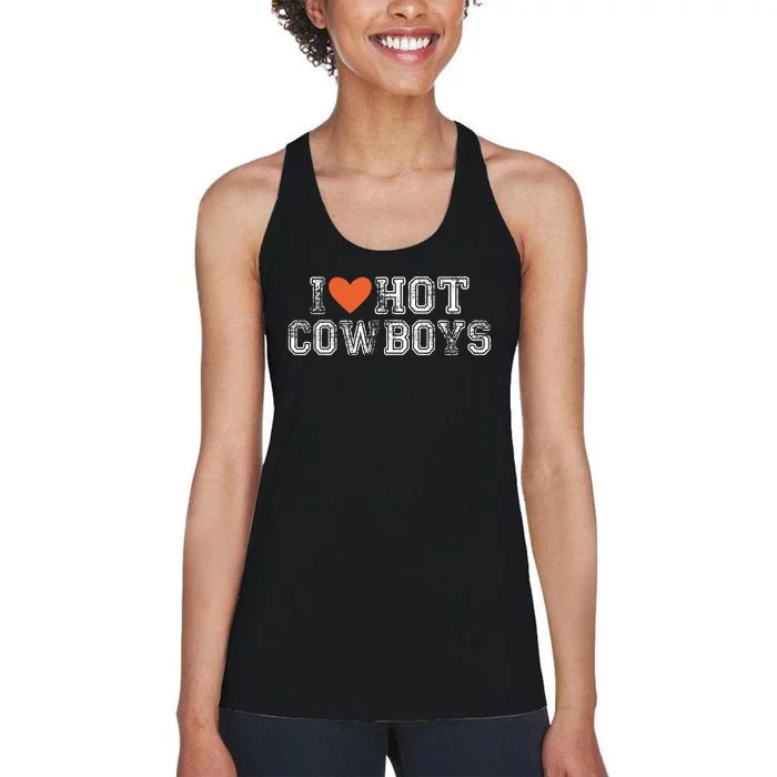 I Love Hot Cowboys Groovy Vintage I Love Cowboys Women's Racerback Tank