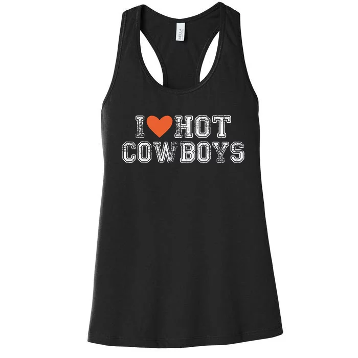 I Love Hot Cowboys Groovy Vintage I Love Cowboys Women's Racerback Tank