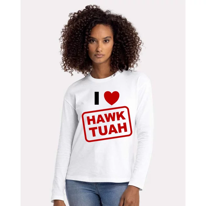 I Love Heart Hawk Tuah Funny Hawk Tush Meme Adult Humor Womens Cotton Relaxed Long Sleeve T-Shirt