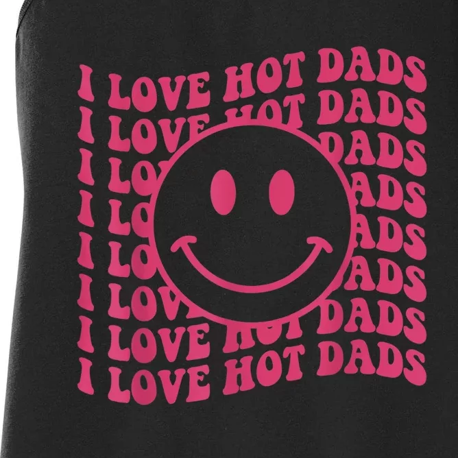 I Love Hot Dads Retro Funny Red Heart Love Dads Women's Racerback Tank