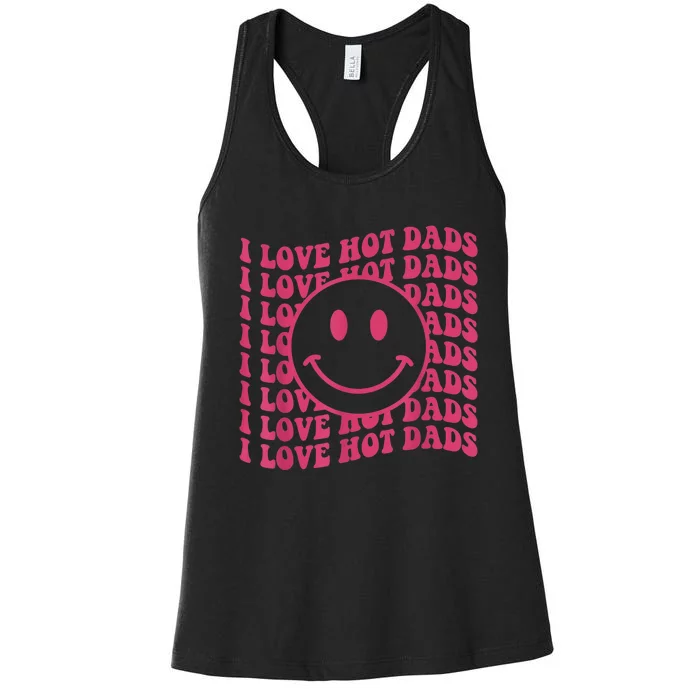 I Love Hot Dads Retro Funny Red Heart Love Dads Women's Racerback Tank