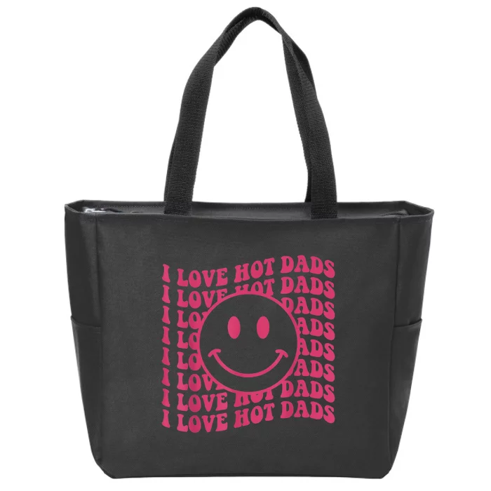 I Love Hot Dads Retro Funny Red Heart Love Dads Zip Tote Bag