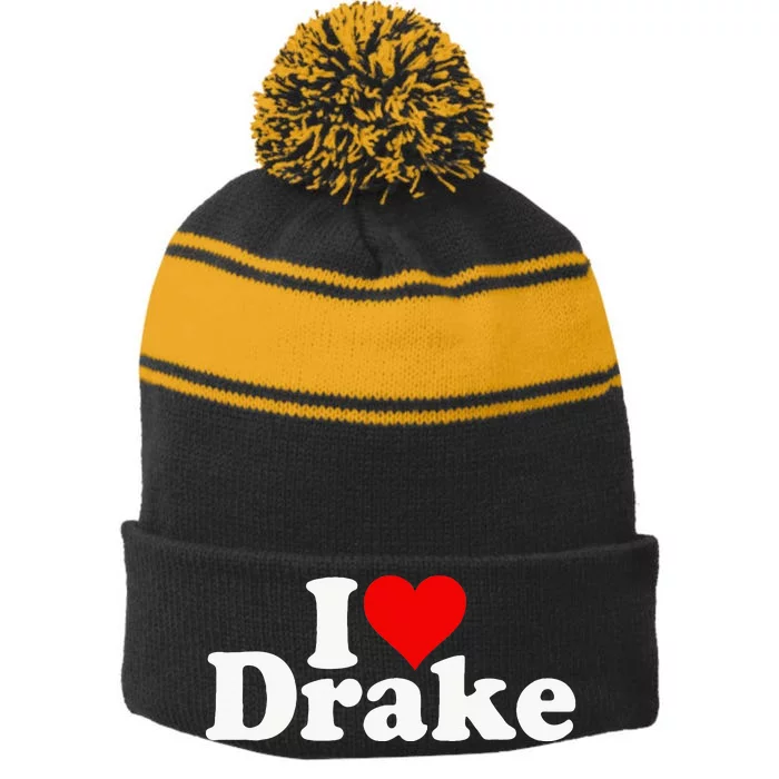 I Love Heart D.R.A.K.E Stripe Pom Pom Beanie