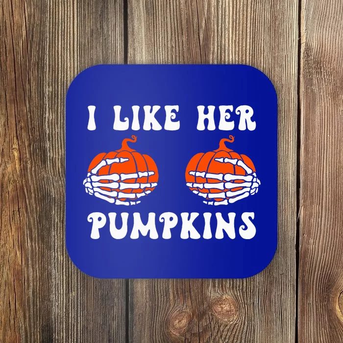 I Like Her Pumpkins Groovy Matching Couple Halloween Coaster