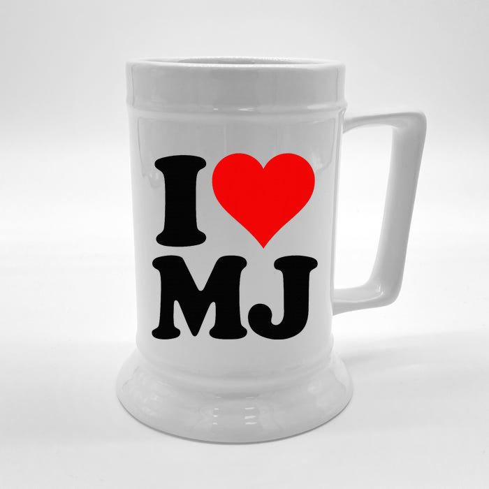 I Love Heart Mj M J M.J. Front & Back Beer Stein