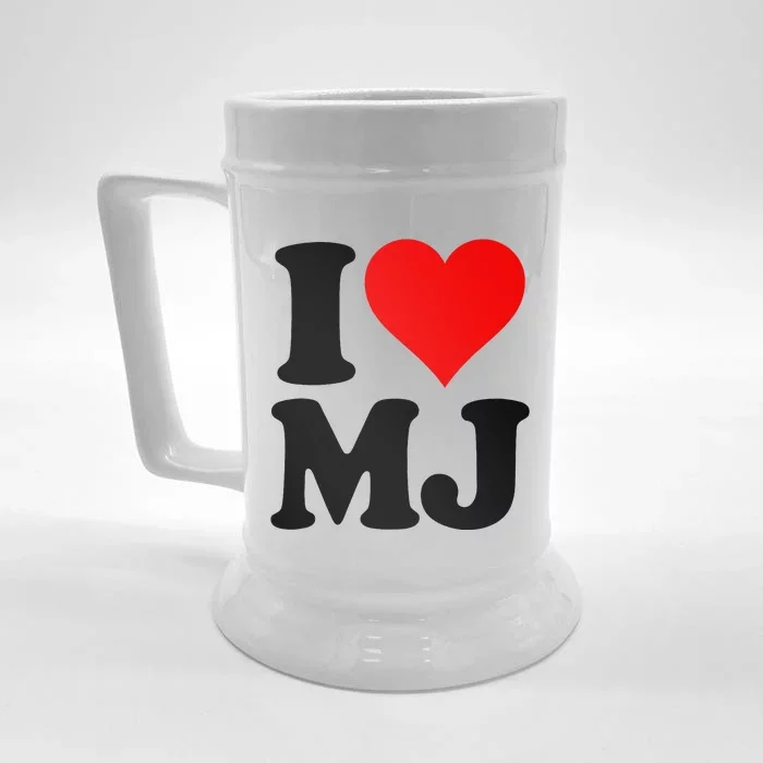 I Love Heart Mj M J M.J. Front & Back Beer Stein