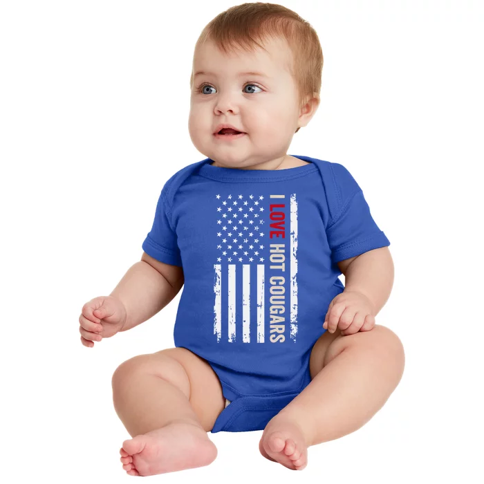 I Love Hot Cougars American Usa Flag Funny Gift Baby Bodysuit