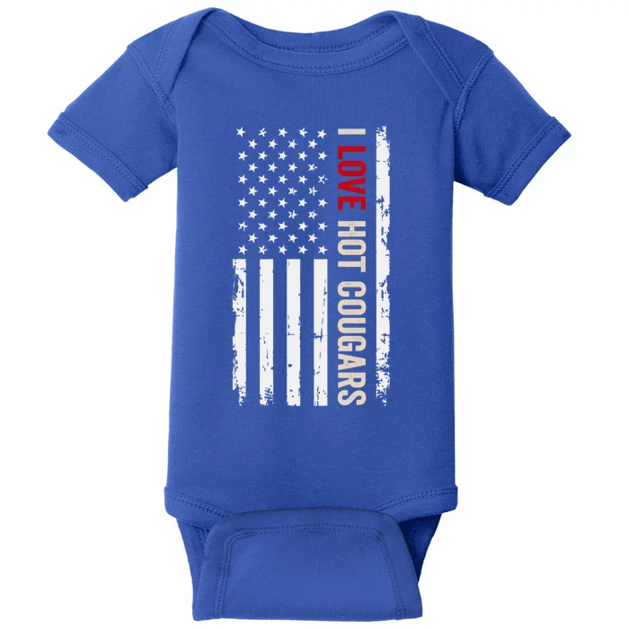 I Love Hot Cougars American Usa Flag Funny Gift Baby Bodysuit