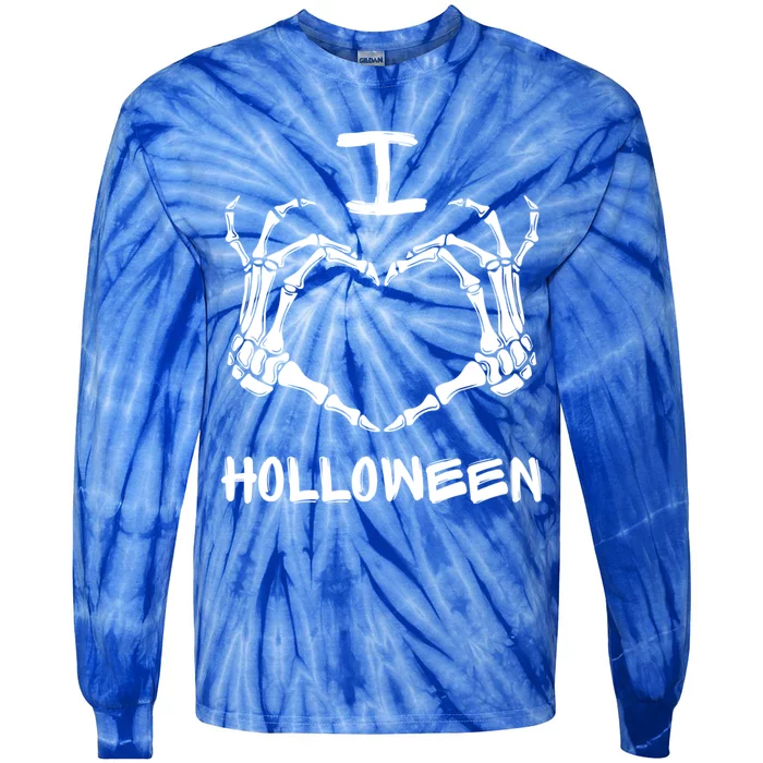 I Love Halloween Skeleton Heart Hands Great Gift Tie-Dye Long Sleeve Shirt