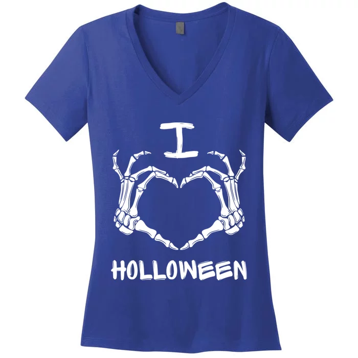 I Love Halloween Skeleton Heart Hands Great Gift Women's V-Neck T-Shirt