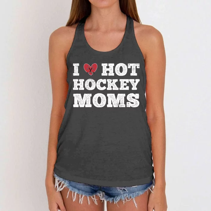 I Love Hot Hockey Moms Gift Funny Vintage Distressed Cute Heart Gift Women's Knotted Racerback Tank