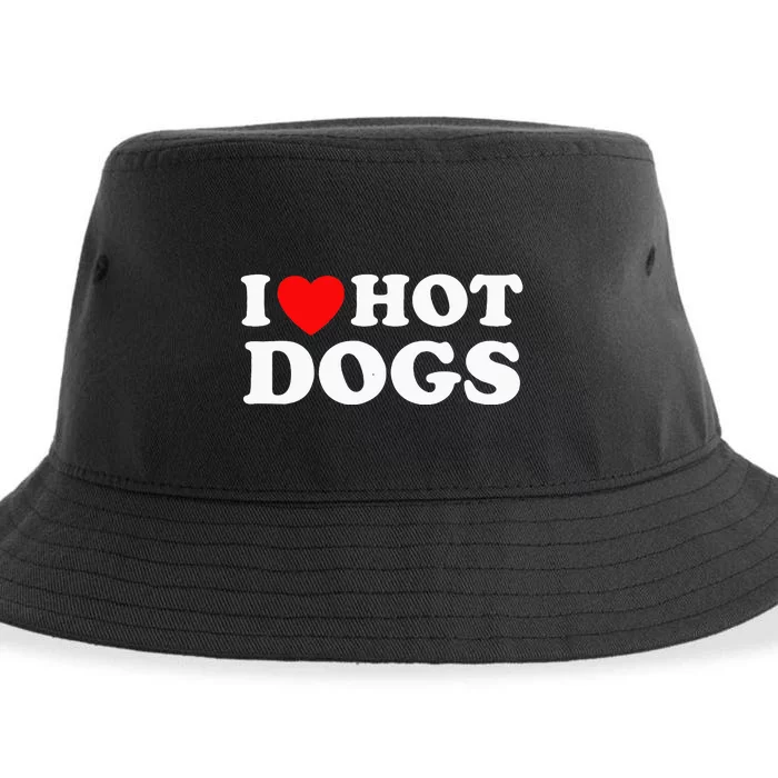 I Love Hot Dogs Funny Red Heart Love Hotdogs Sustainable Bucket Hat