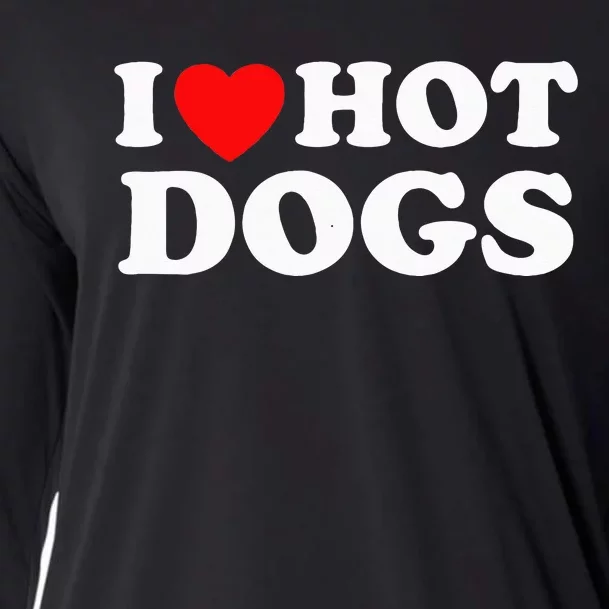 I Love Hot Dogs Funny Red Heart Love Hotdogs Cooling Performance Long Sleeve Crew