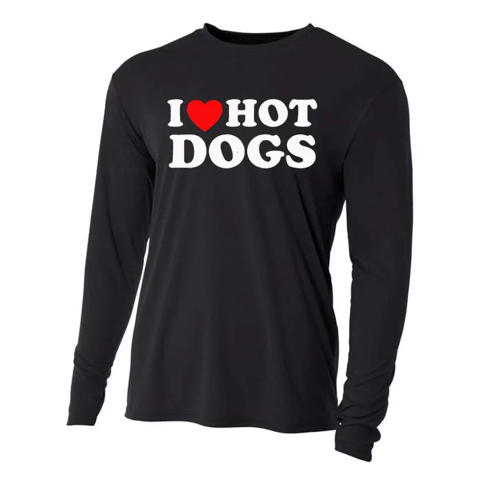 I Love Hot Dogs Funny Red Heart Love Hotdogs Cooling Performance Long Sleeve Crew