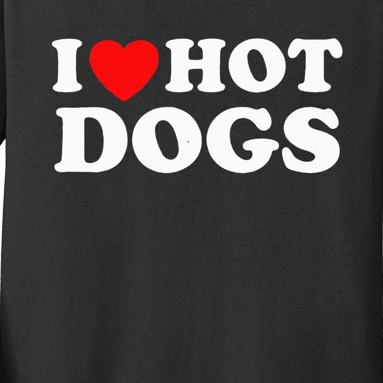 I Love Hot Dogs Funny Red Heart Love Hotdogs Kids Long Sleeve Shirt