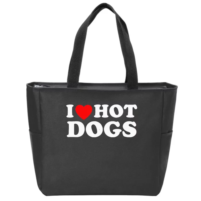 I Love Hot Dogs Funny Red Heart Love Hotdogs Zip Tote Bag