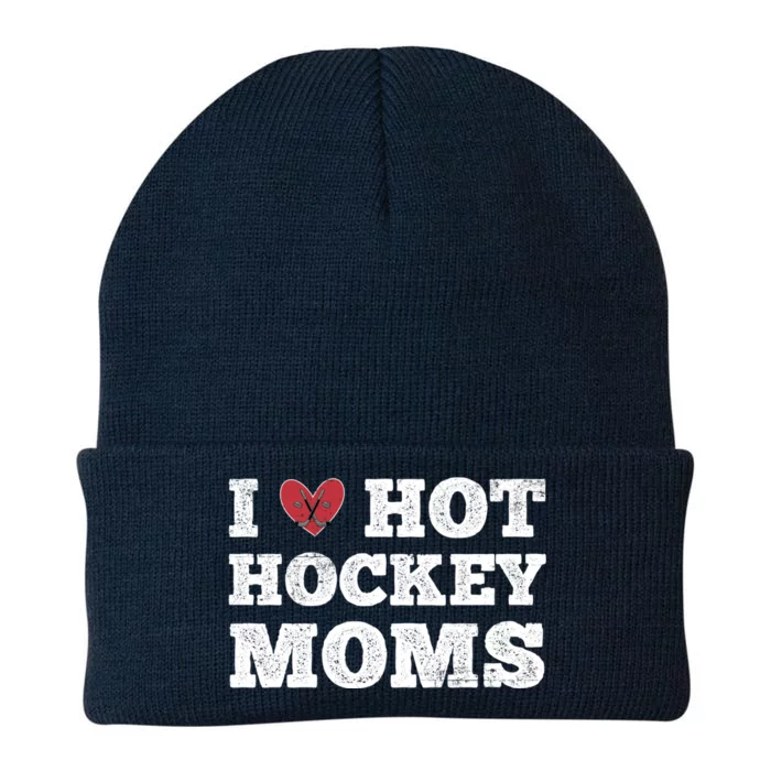 I Love Hot Hockey Moms Gift Funny Vintage Distressed Cute Heart Gift Knit Cap Winter Beanie