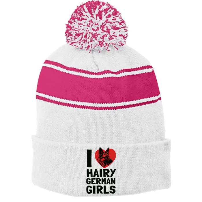 I Love Hairy German German Shepherd Edition Stripe Pom Pom Beanie