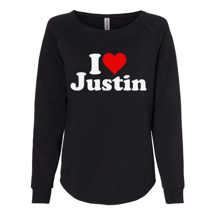 I Love Heart Justin Womens California Wash Sweatshirt