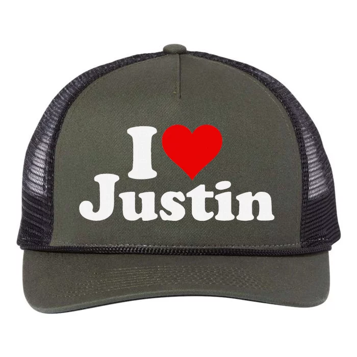 I Love Heart Justin Retro Rope Trucker Hat Cap